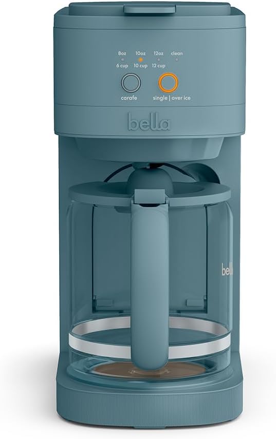 BELLA VersaBrew 2-in1 Coffee Maker, K-Cup compatible, Brew 3 Sizes Carafes & Single Serve Cups, Dishwasher Safe Reusable Filter & Filter Holder, Iced Coffee Function, 60oz Tank, Surf