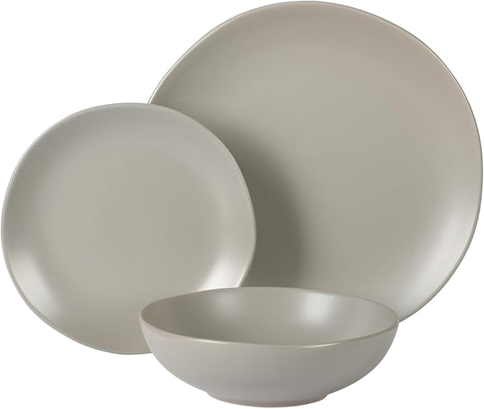 Gibson Home Bethel 18 Piece Plates and Bowls Ceramic Stoneware Organic Shape Dinnerware Set (Service for 6) - Matte Grey