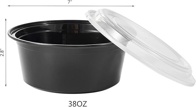 38 oz 50 ct Round Meal Prep Containers with Lids Plastic Food Storage Lunch Plan To Go Box Disposable Take Out Bowls BPA Free Durable Stackable Microwave Freezer Safe (Formerly FULING)