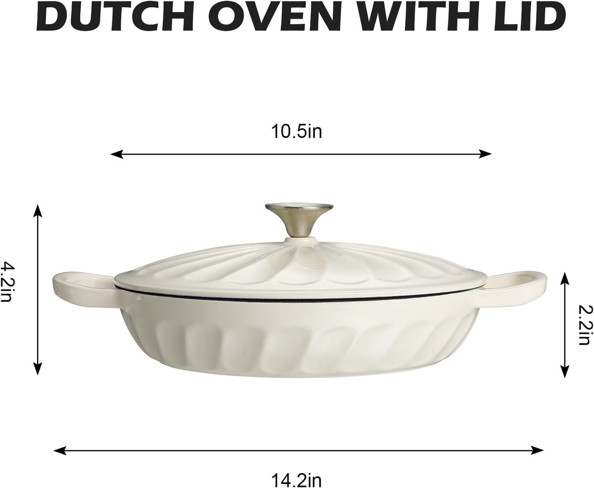 Enameled Cast Iron Braiser, 3.8 Quart Enamel Dutch Oven with Handles, Cast Iron Braiser Pan with Lid,Enameled Cookware (White)