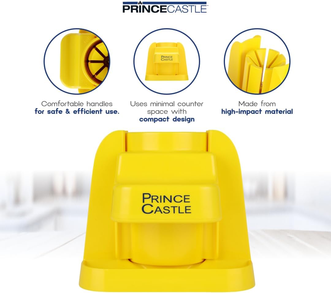 Prince Castle Lime Lemon Cutter - Fruit Slicer Kitchen Gadget and Vegetable Chopper with Container 8-Wedge Slicer, Yellow