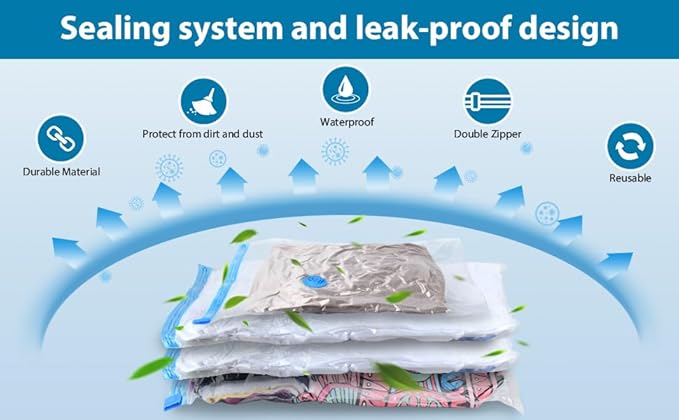 15 Pack Vacuum Seal Bag for Clothing with Electric Air Pump,Space Saver Vacuum Storage Bags for Clothes,Mattress, Blanket, Duvets, Pillows(3 Jumbo/3 Large/3 Medium/6 Small Bags)