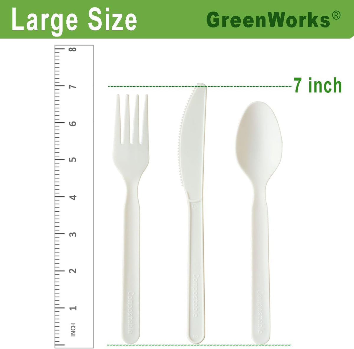 GreenWorks Heavy-duty Compostable Spoons,BPI Certified,100 Count Large Disposable Cutlery Spoons
