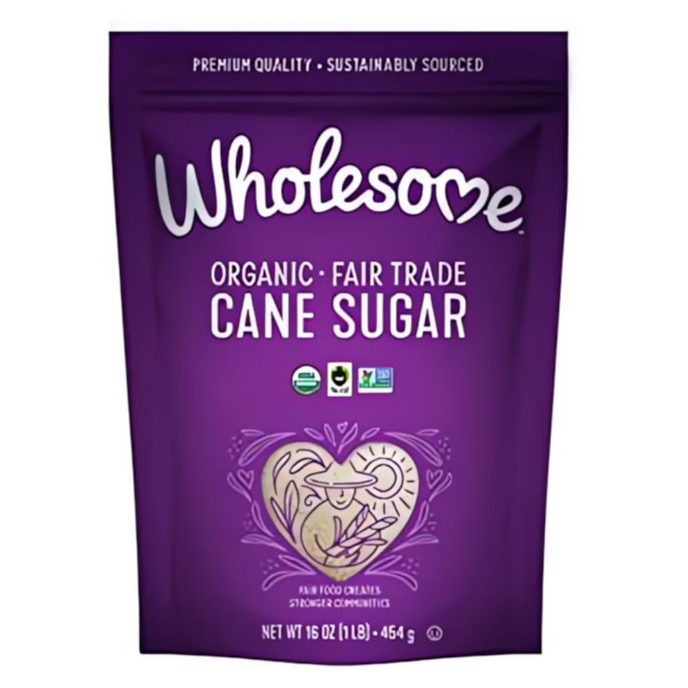 Wholesome Organic Cane Sugar, Fair Trade, Non GMO & Gluten Free, 1 Pound (Pack of 12)