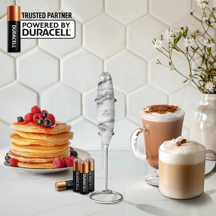 Zulay Kitchen Powerful Milk Frother Wand With 4 AA Duracell Batteries - Ultra Fast Handheld Drink Mixer - Electric Whisk Foam Maker for Coffee, Lattes, Cappuccino, Matcha & Creamer -