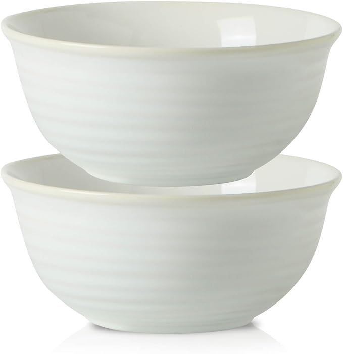 HASENSE Ceramic Serving Bowls, 8.3 Inch Large Soup Bowls for Kitchen, 60 Ounces Salad Bowls for Fruit, Ramen, Pasta, Pho, Microwave Dishwasher Safe, Set of 2, Clay-Infused White