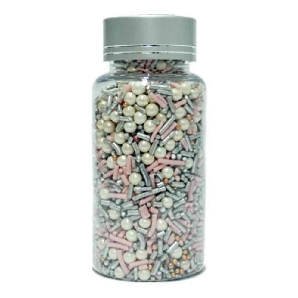 Confect Fusion Pink & Silver Sprinkles Mix - Pearl Sugar Cake Decorations, Dessert Toppings, Edible Confetti | Vegan, Gluten-Free, Nut-Free, Soy-Free, Dairy-Free, Palm Oil-Free- 4.2 Oz