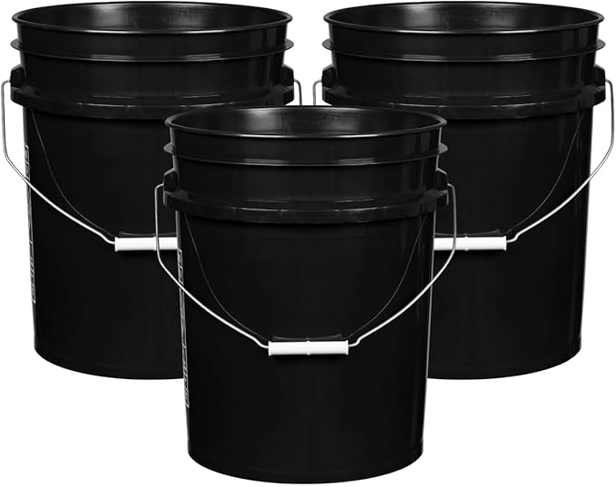 House Naturals 5 Gallon Premium HPDE Plastic Bucket - Made in USA Food Grade Storage Container, BPA Free All Purpose Pail (3, Black)