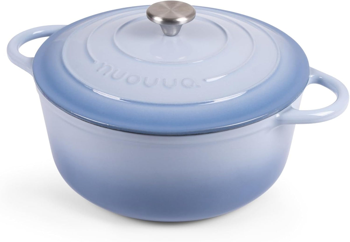 Nuovva Enamelled Cast Iron Dutch Oven Pot with Lid 6.4 Quart Non Stick Casserole Pot – Heavy Duty & Oven Safe up to 500° F for Bread Baking, Braising, Stews, Roasting – 28cm Costal Blue