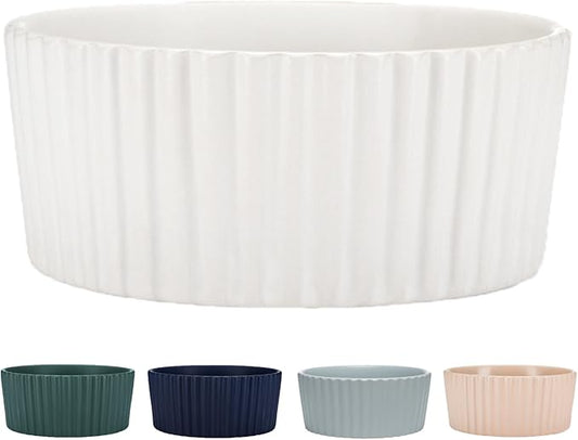 Waggo Ripple Ceramic Dog Bowl for Medium and Large Breeds - Modern with Matte Finish, Heavyweight Durable Pet Food and Water Dish Crock, Dishwasher Safe (Large, White)