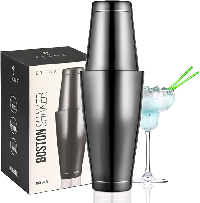 Boston Cocktail Shaker Black, Cocktail Shaker Tins Weighted, Bar Shaker Set Bartender Shakers for Bartending - Martini Shaker Stainless Steel Drink Mixer | Bar Tools Metal Shaking Tin | Gunmetal