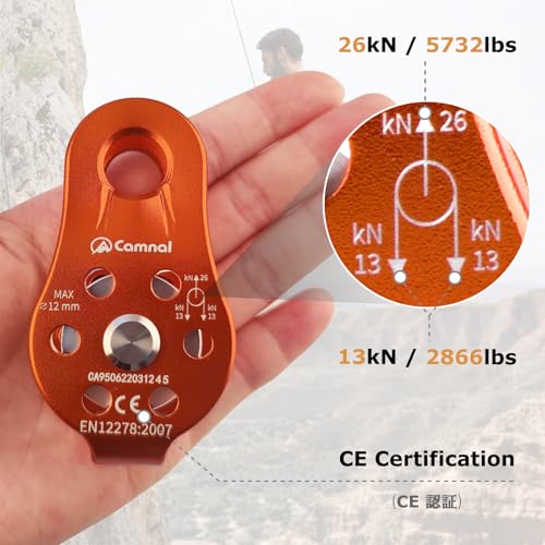 YAPJEB 26kN Climbing Single Pulley, Aluminum Climbing Bearing Pulley CE Certified for for Heavy Duty, Climbing, Zipline, Hauling Outdoor Activity (# Black - 2 pcs) - color: 2 Pack - 26 kN - Black