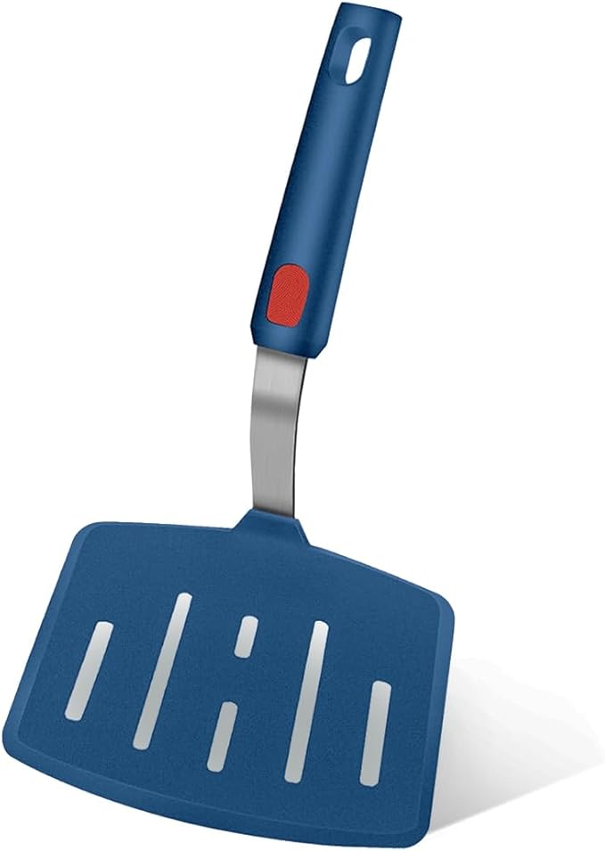 Silicone Spatula Turner, High Heat Resistant Rubber Baking Spatula, Non-Stick Slotted Wide Fish Slice Spatulas for Cooking, Large Kitchen Utensil for Pancake Omelette Egg - Hazy Blue