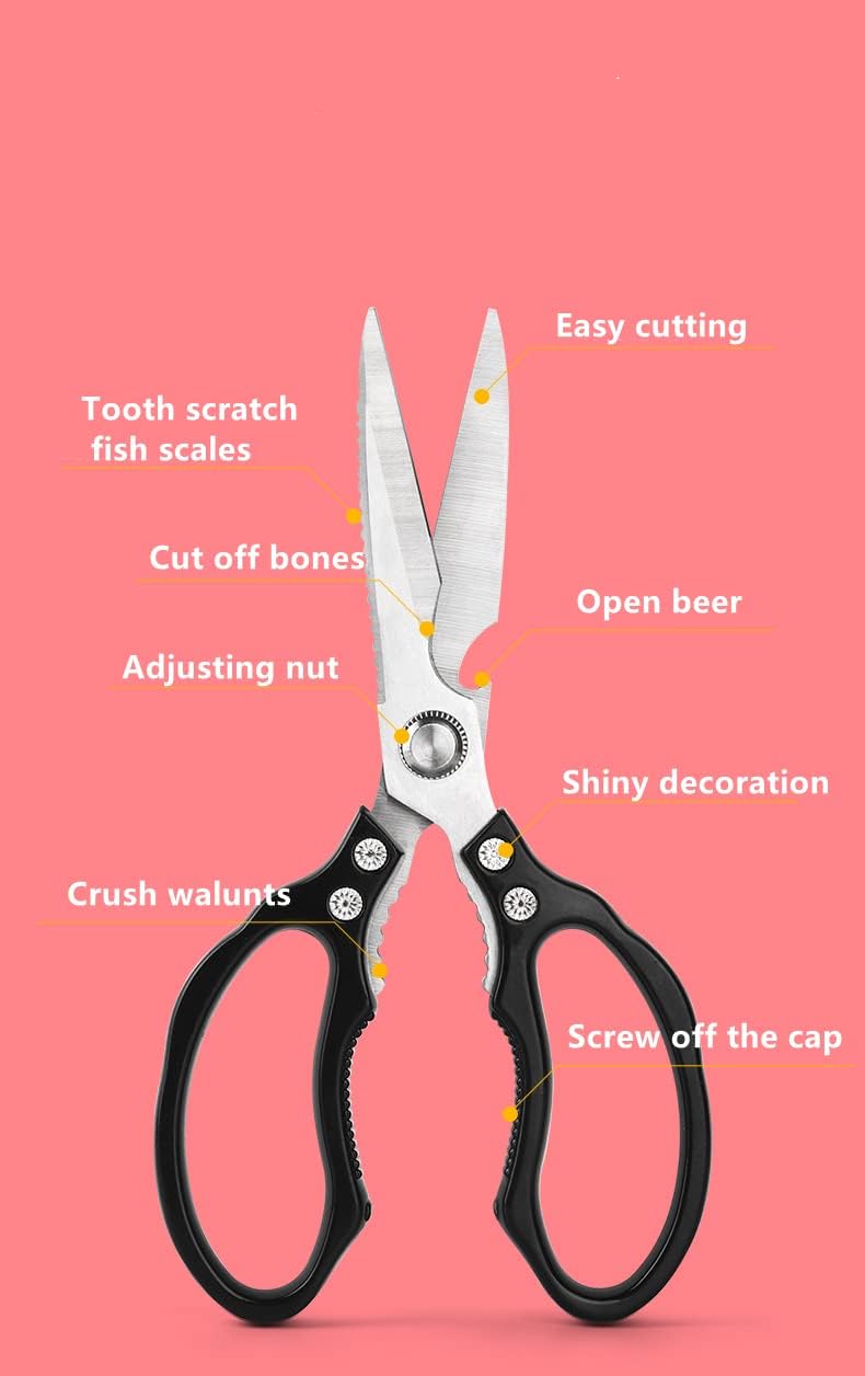 Heavy Duty Sharp Kitchen Scissors, Dishwasher Safe, Cooking Shears for Meat, Chicken, Fish, Poultry, Herb, Bread (Black)