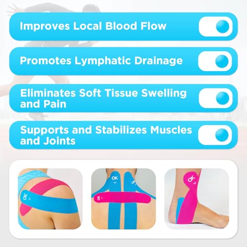 OK TAPE Precut Elastic Kinesiology Tape, 20 Strips, 2inch x 16ft, 2 Rolls | Sensitive Skin Friendly Latex Free Hypoallergenic Athletic Tape Roll for Muscle Joint Knee Waterproof Light Blue - color: Light Blue, size: 2 Rolls