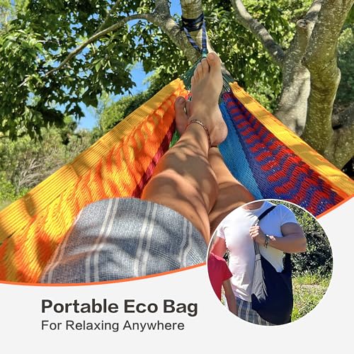 CHULIM Handwoven Mayan Hammock with 10ft Tree Straps, 550lbs Capacity Soft Rope Double Hammock, Portable Outdoor Hammock with Carry Bag for Camping Backyard Beach - Green - color: Green