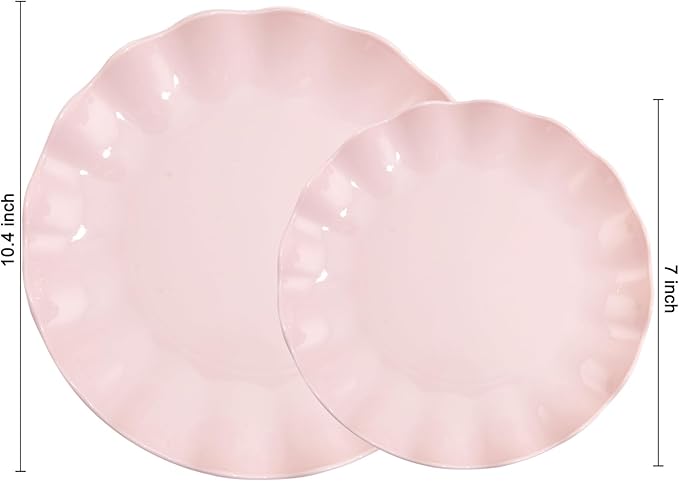 LIYH 24 Pcs Pink Plates Reusable, Pink Plastic Scalloped Plate Durable and Dishwasher Safe,Baby Shower Plate, Light Weight Daisy Plastic Wavy Plates for Wedding Party Birthday