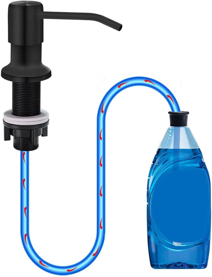 Soap Dispenser for Kitchen Sink, Countertop Soap Dispenser Pump, 47" Silicone Extension Tube Connect to The Soap Bottle Directly, Say Goodbye to Frequent Refills (Black)