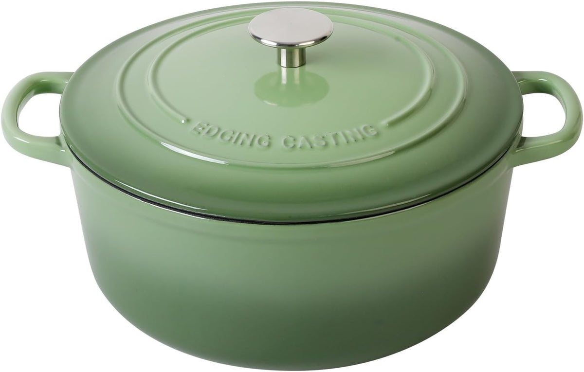 Enameled Dutch Ovens Cast Iron Dutch Oven Pot with Lid for Bread Baking, Cook, Dual Handle, 7 Quart, Pistachio Green