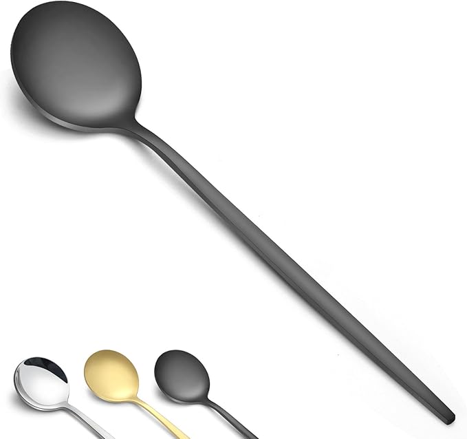 Pleafind 36-Pcs Matte Black Dinner Spoons, 8.3 inch Round Head Spoons, Stainless Steel, Dishwasher Safe