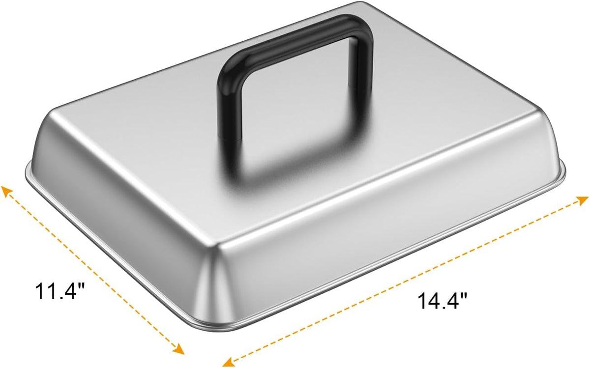 SafBbcue Round Cast Iron Smash Burger Grill Weight Press & Griddle Steamer Melting Dome Basting Cover for Blackstone Flat Top Grills Accessories, 14" Rectangular Stainless Steel Grill Basting Cover