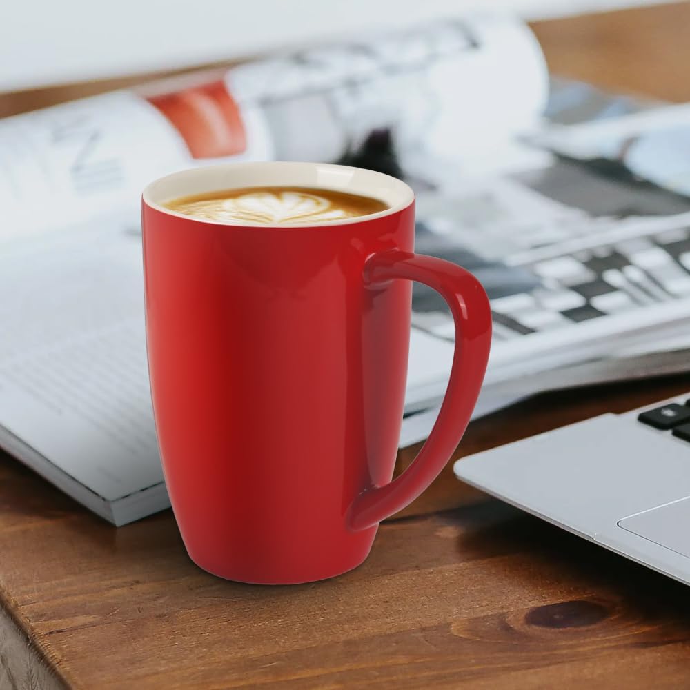 homEdge Porcelain Mug Set, 16 Ounces Cup for Tea, Latte, Mocha, Hot Chocolate, Set of 6, Red