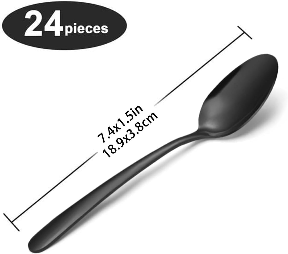 24-Piece Dinner Spoons Set (7.4 inch), Unokit Stainless Steel silverware, Tablespoon, Silverware Spoons Only for Home, Kitchen or Restaurant - Mirror Polished, Dishwasher Safe - Black