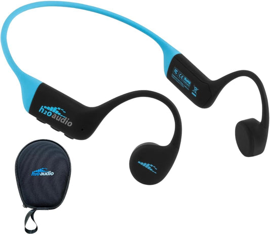 H2O Audio TRI 2 Multisport Waterproof Bone Conduction Open Ear Headphones, Bluetooth 5.3 for Running and Cycling, MP3 Mode for Swimming, 8GB Memory, 8.5-Hour Battery, Black/Blue