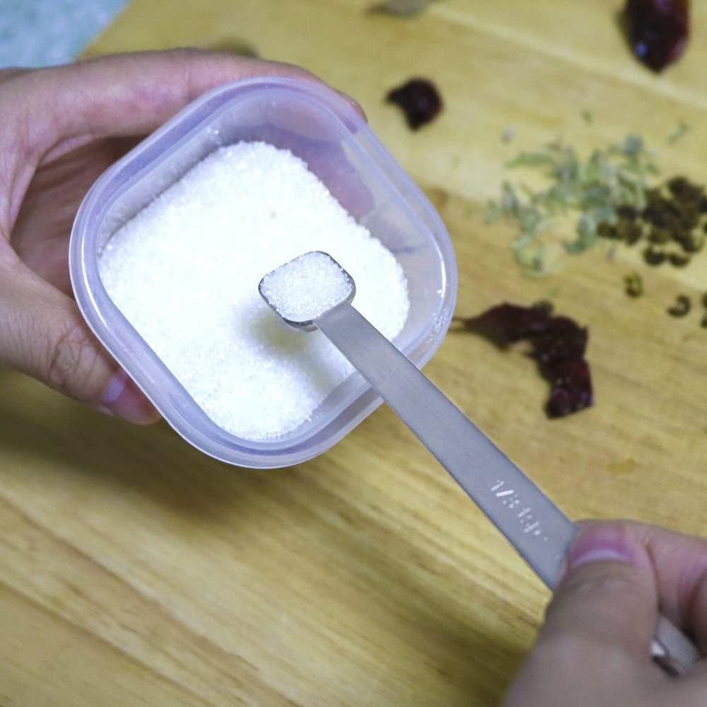 Mini Square Bowl Measuring Spoons Set, Small Stainless Steel Teaspoon for Cooking and Baking, Suitable for Small Amount of Dry or Liquid Ingredients and Spices (1/3, 1/4, 3/16, 1/8, 1/16 tsp)