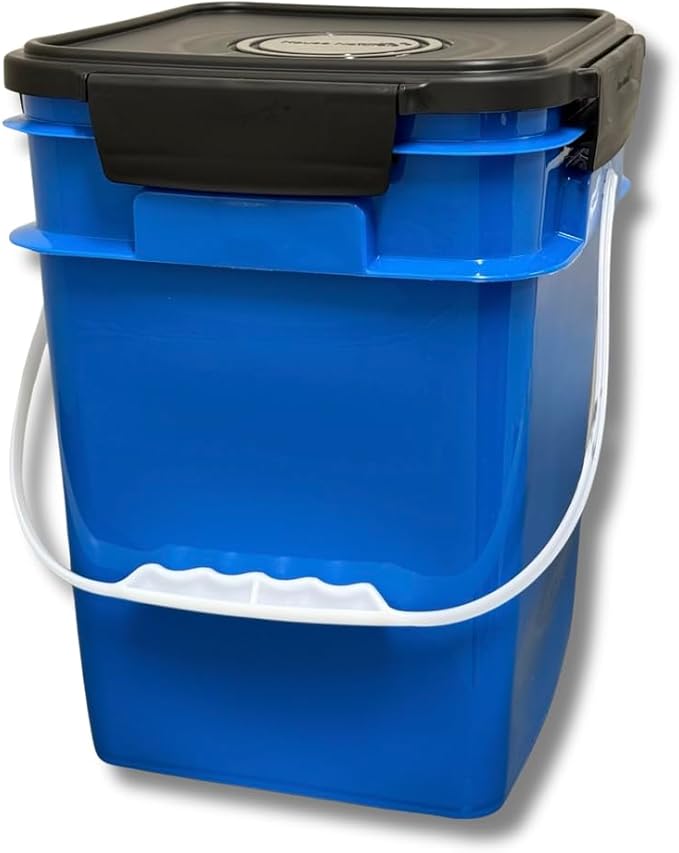 House Naturals 4 Gallon Square Food Grade Bucket Pail with Plastic Handles and Lid (Pack of 3) Made in USA containers (Blue)