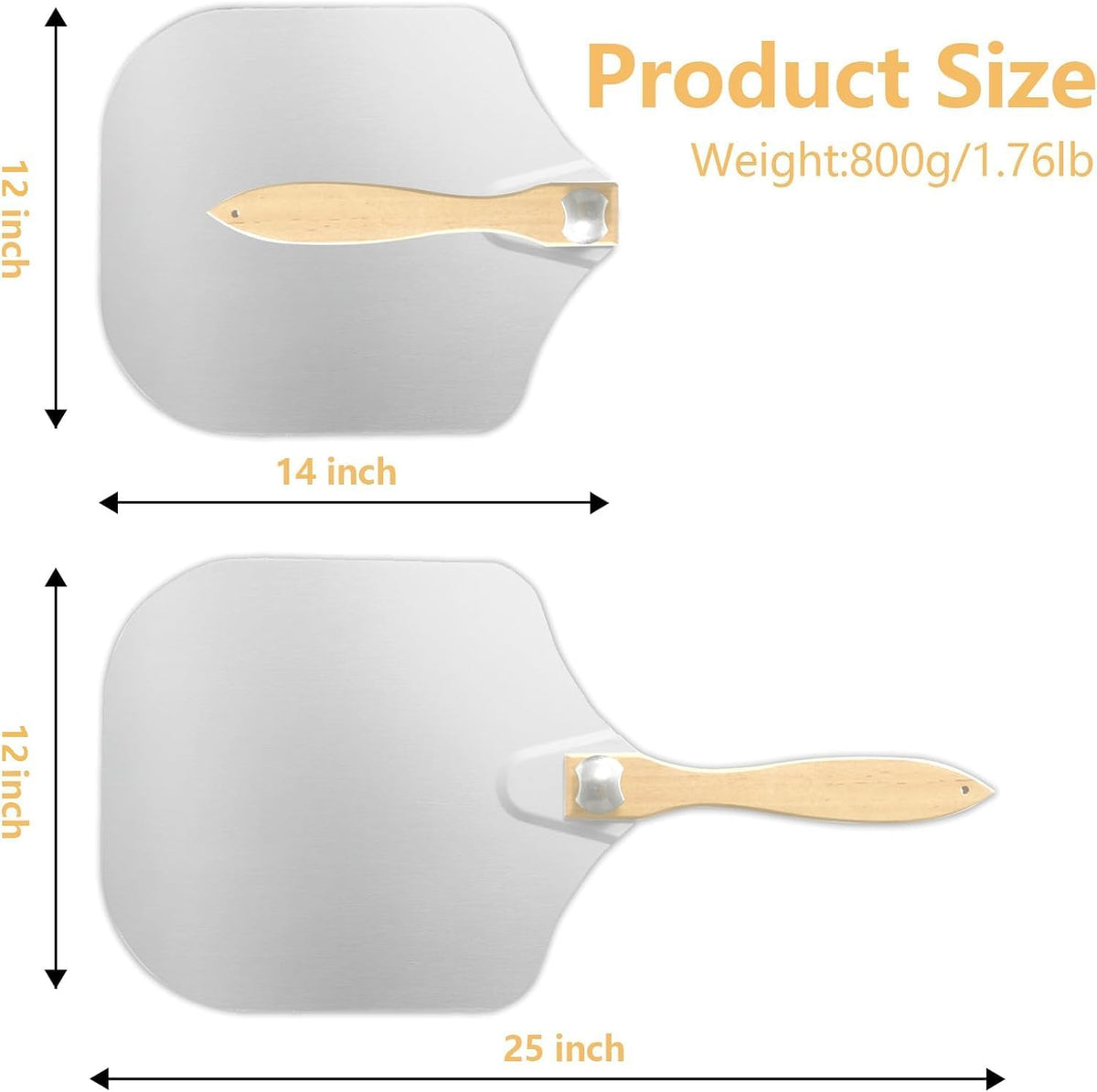 Luvan Aluminum Metal Pizza Peel with Foldable Wooden Handle,12x14 Inch Aluminum Pizza Peel,Pizza Paddle Foldable Pizza Spatula Paddle for Oven,Baking Homemade Bread