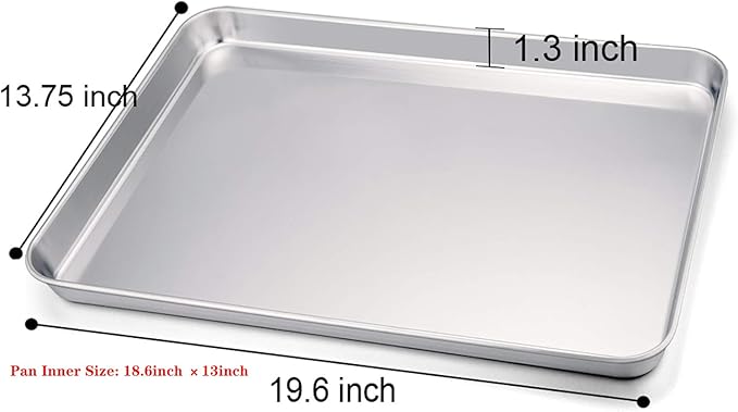 TeamFar Baking Sheet, 20’’×14’’×1’’, Cookie Sheet Half Sheet Baking Pans Stainless Steel, Non Toxic & Healthy, Heavy Duty & Thick Gauge, Mirror Finish & Dishwasher Safe - 2 Piece