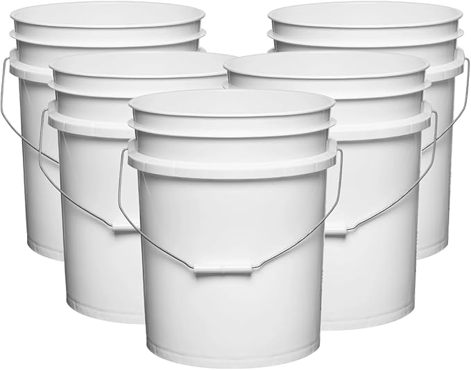 House Naturals 5 Gallon Premium HPDE Plastic Bucket - Made in USA Food Grade Storage Container, BPA Free All Purpose Pail (5, White)