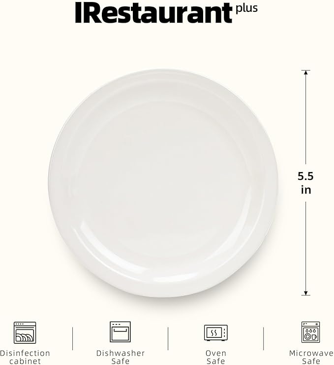 Stoneware Narrow Rim Commercial Grade Dinnerware, America White, Plate 5.5", Case of 36