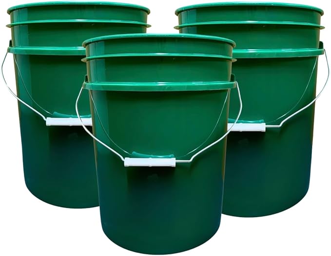 House Naturals 5 Gallon Premium HPDE Plastic Bucket - Made in USA Food Grade Storage Container, BPA Free All Purpose Pail (3, Dark Green)