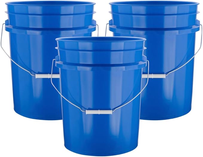 House Naturals 5 Gallon Premium HPDE Plastic Bucket - Made in USA Food Grade Storage Container, BPA Free All Purpose Pail (3, Blue)