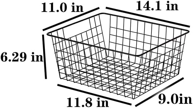 Kitchen Wire Baskets Farmhouse Decor Metal Food Storage Organizer,Household Refrigerator Bin with Built-in Handles for Cabinets,Pantry,Bathroom,Black
