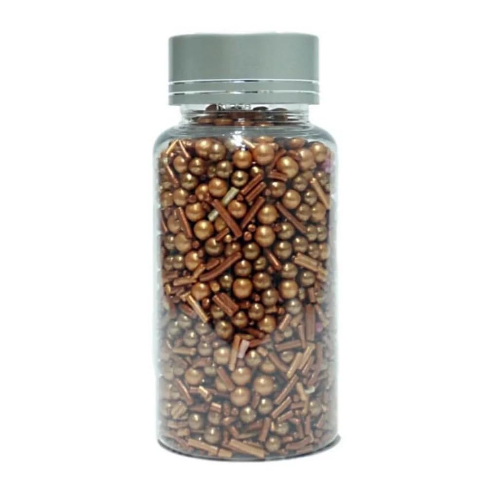 Confect Fusion Rose Gold Metallic Sprinkles Mix - Edible Cake Decorating Pearls, Rods & Sugar Crystals for Cupcakes, Cookies & Cakes | Vegan, Gluten-Free, Nut-Free, Soy-Free, Dairy-Free, Palm Oil-Free- 4.2 Oz