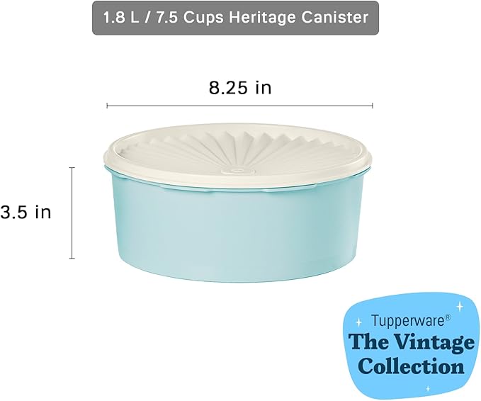 Tupperware Heritage Collection 7.6 Cup Cookie Canister, Vintage Blue Color, Dishwasher Safe and BPA Free Container (1.8 L)