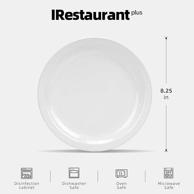 Stoneware Narrow Rim Commercial Grade Dinnerware, Bright White, Plate 8.25, Case of 36
