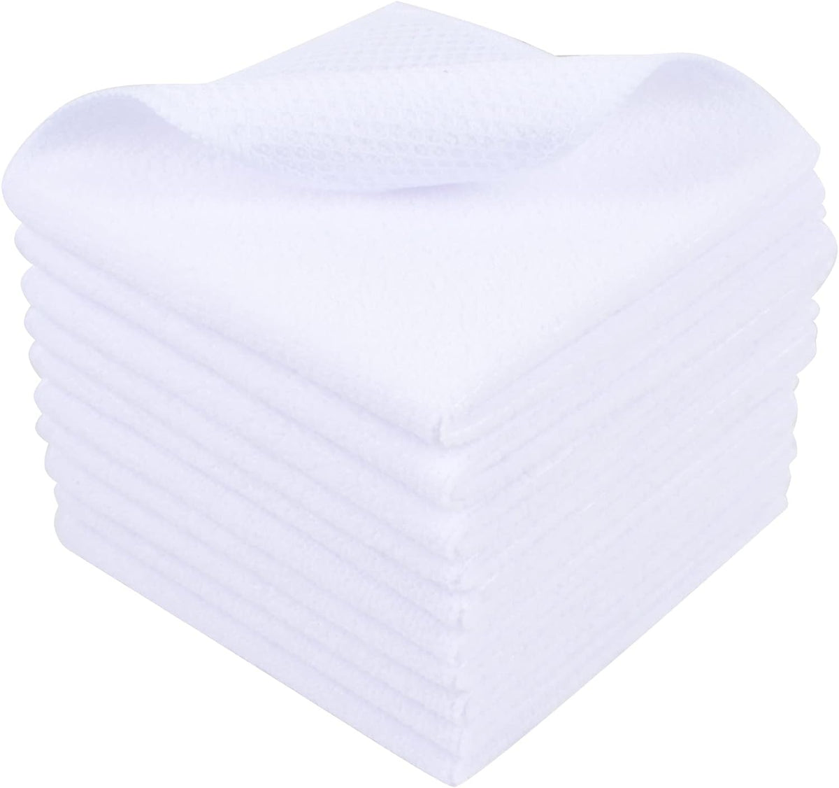 SINLAND Wholesale Microfiber Dish Cloth Best Kitchen Cloths Cleaning Cloths with Poly Scour Side 12Inchx12Inch 10 Pack White