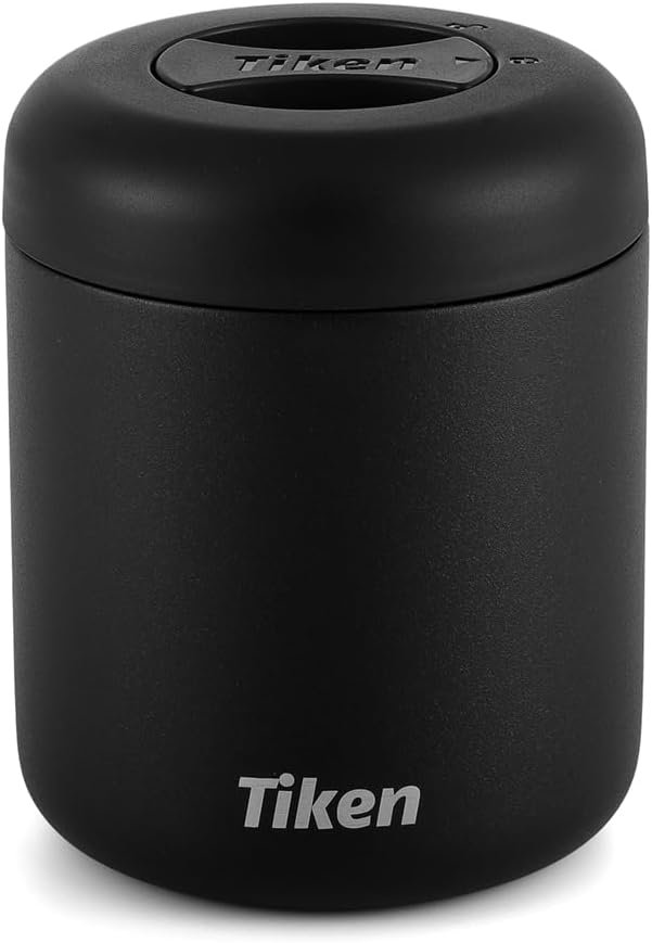 Tiken Airtight Coffee Canister Compact Size for Outdoors - Double Wall Stainless Steel, UV Blocking, Switchable to Food Storage Container 660ml Black