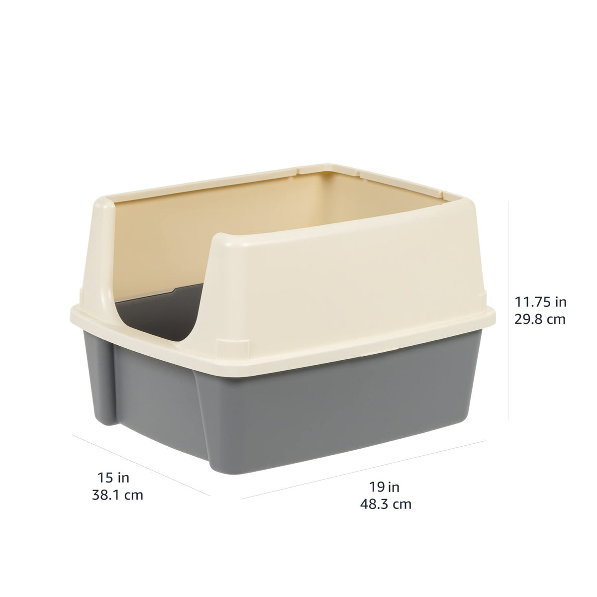 Amazon Basics Large Cat Litter Box with High Sides, Open Top for Easy Access, Includes Scoop with Storage, 19" x 15" x 11.75", Grey/Beige