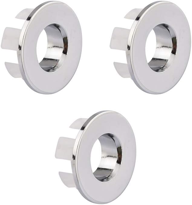 Sink Basin Trim Overflow Cover Brass Insert in Hole Round Caps Chrome 3 PCS