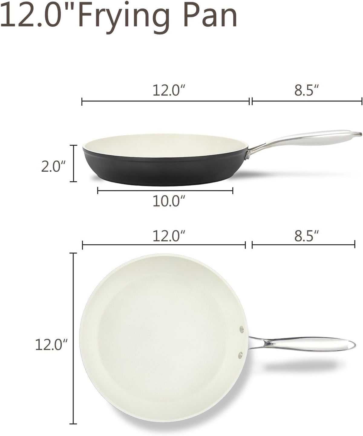 UCC LIFE Nonstick Frying Pan Skillet, wok pan, Stainless Steel Handle, PFOA Free Compatible with All kitchen Stovetops (12 Inch White)
