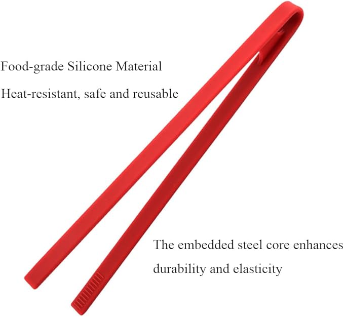 1Pcs Silicone Toaster Tong, 11.6 Inch Long Silicone Kitchen Tong for Toaster Cooking Utensil Bread Waffle Food Tweezer Red Toast Tong for Cooking Serving Bacon Salad Pickle Fruit Food, SATONBEYI