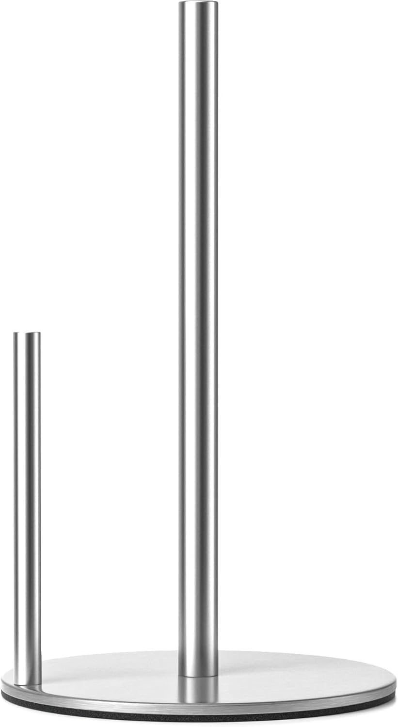 Paper Towel Holder Silver, Premium Stainless Steel Kitchen Roll Dispenser, Countertop Roll Organizer with Weighted Base