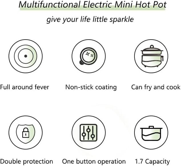 Drizzle Electric Hot Pot Cooker 1.7L Mini Skillet NonStick Coating Stir Fry Food Maker 110V Portable Cookerware Dorm Cooking With Steamer for Personal Ramen Boiling Steak Egg Oatmeal Soup Shabu