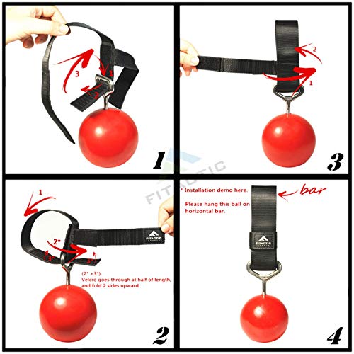 Rock Climbing Solid Training Cannonball Power Pull Up Ball Hold Grips for Straps for Finger, Forearm, Biceps, Back Muscles (Red, 4") Bundle with Upgraded 1 Pair Eagle Loops Grip for Fing