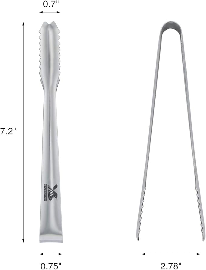 MSY BIGSUNNY 7 inches Ice Tongs for Ice Bucket, Stainless Steel Ice Tongs with Teeth, Small Serving Tongs (Silver)